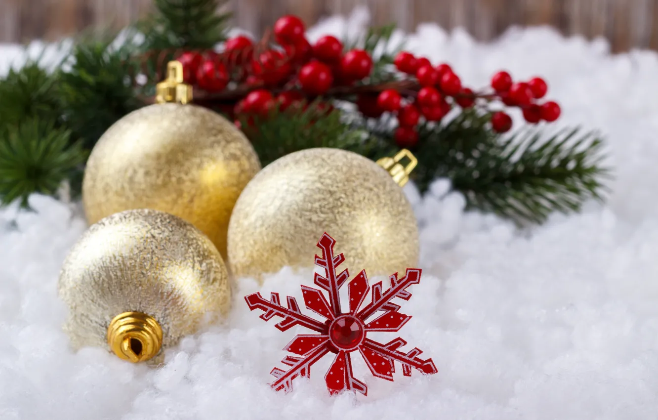 Фото обои снег, шары, Новый Год, Рождество, Christmas, balls, snow, New Year