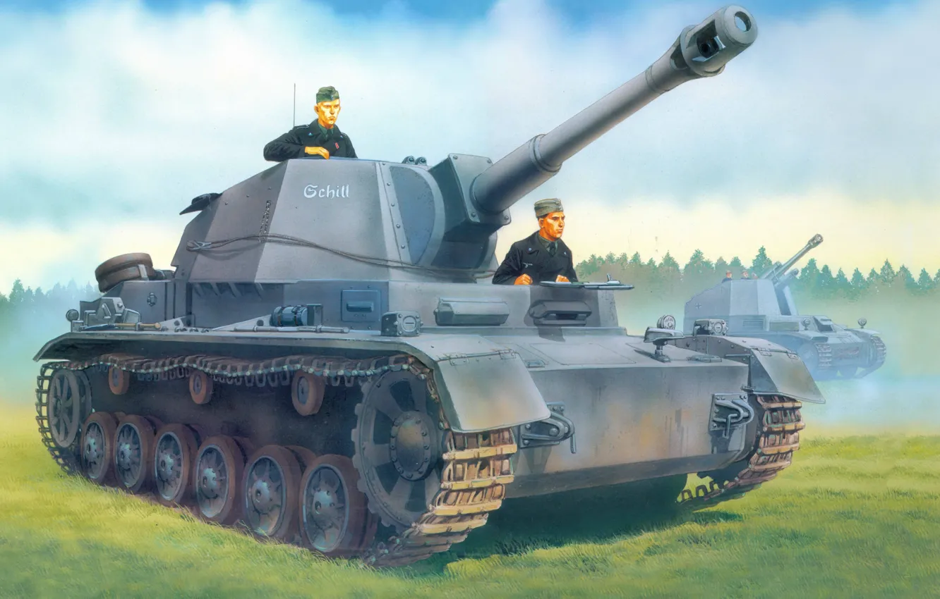 Фото обои рисунок, установки, Вторая мировая война, САУ, самоходные, артиллерийские, 128-мм немецкие, Pz.Sfl. IVb
