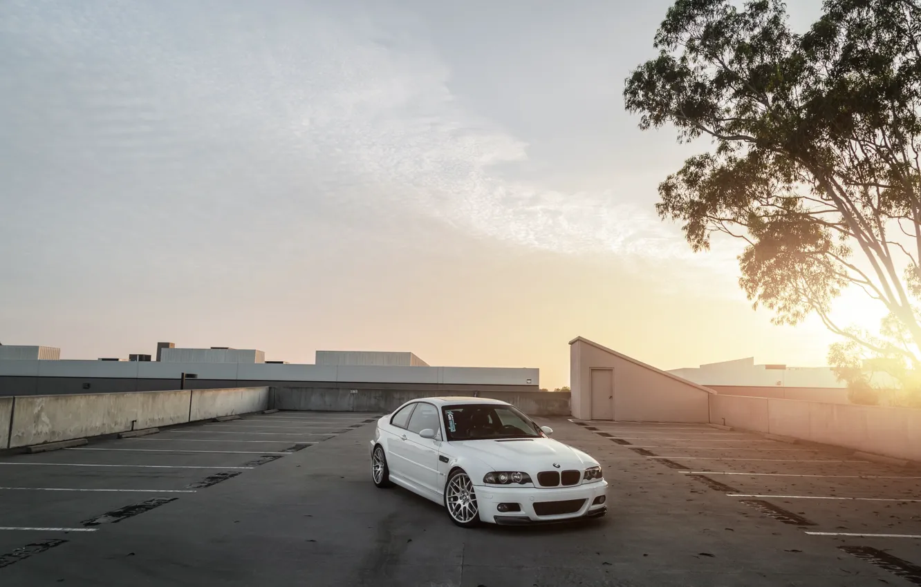 Фото обои BMW, White, E46, 3/4