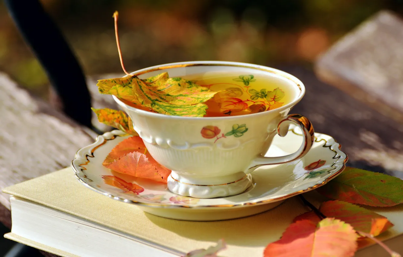 Фото обои осень, листья, чай, чашка
