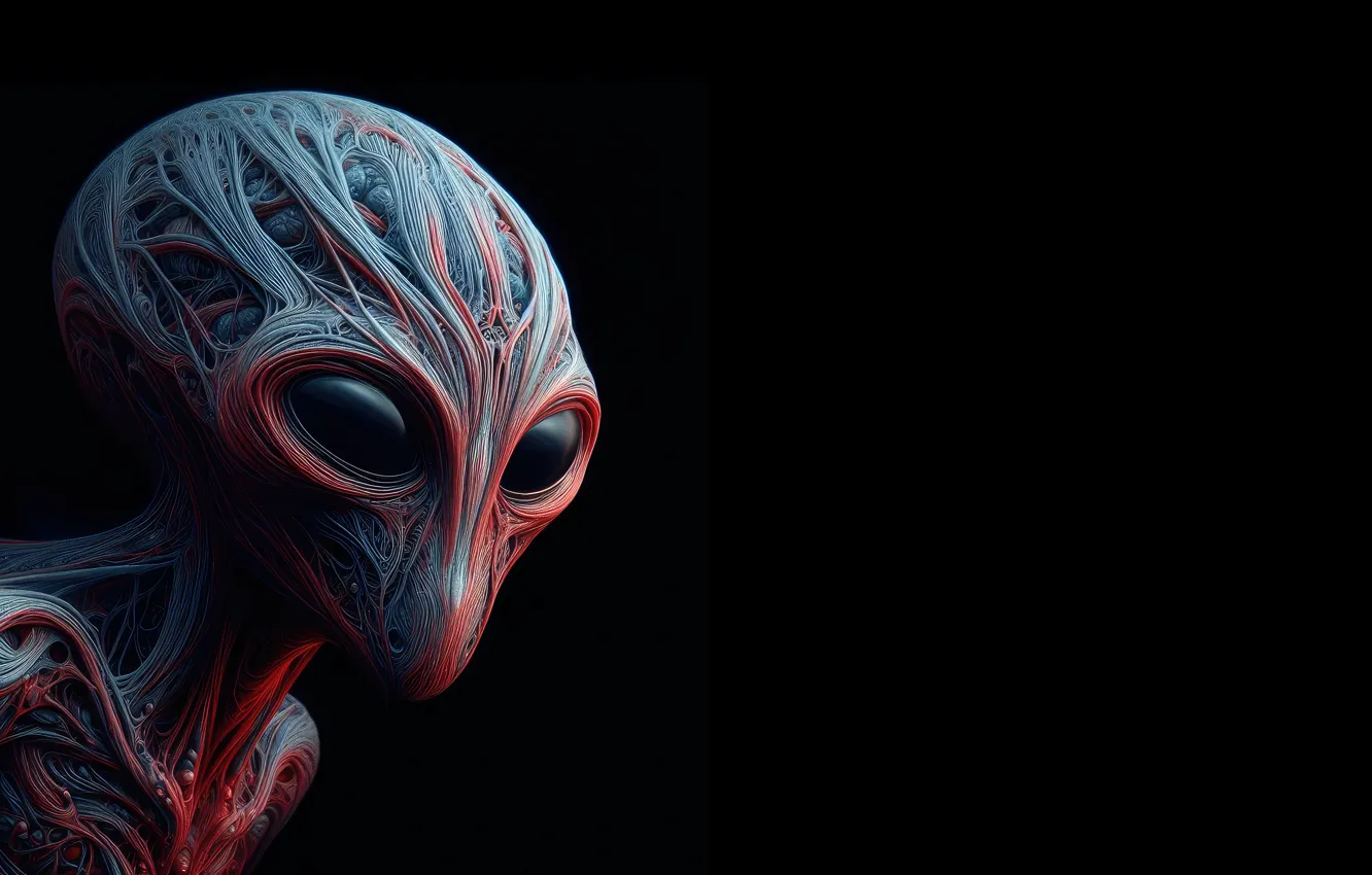 Фото обои dark, black, Alien, eyes, looking at viewer, AI art