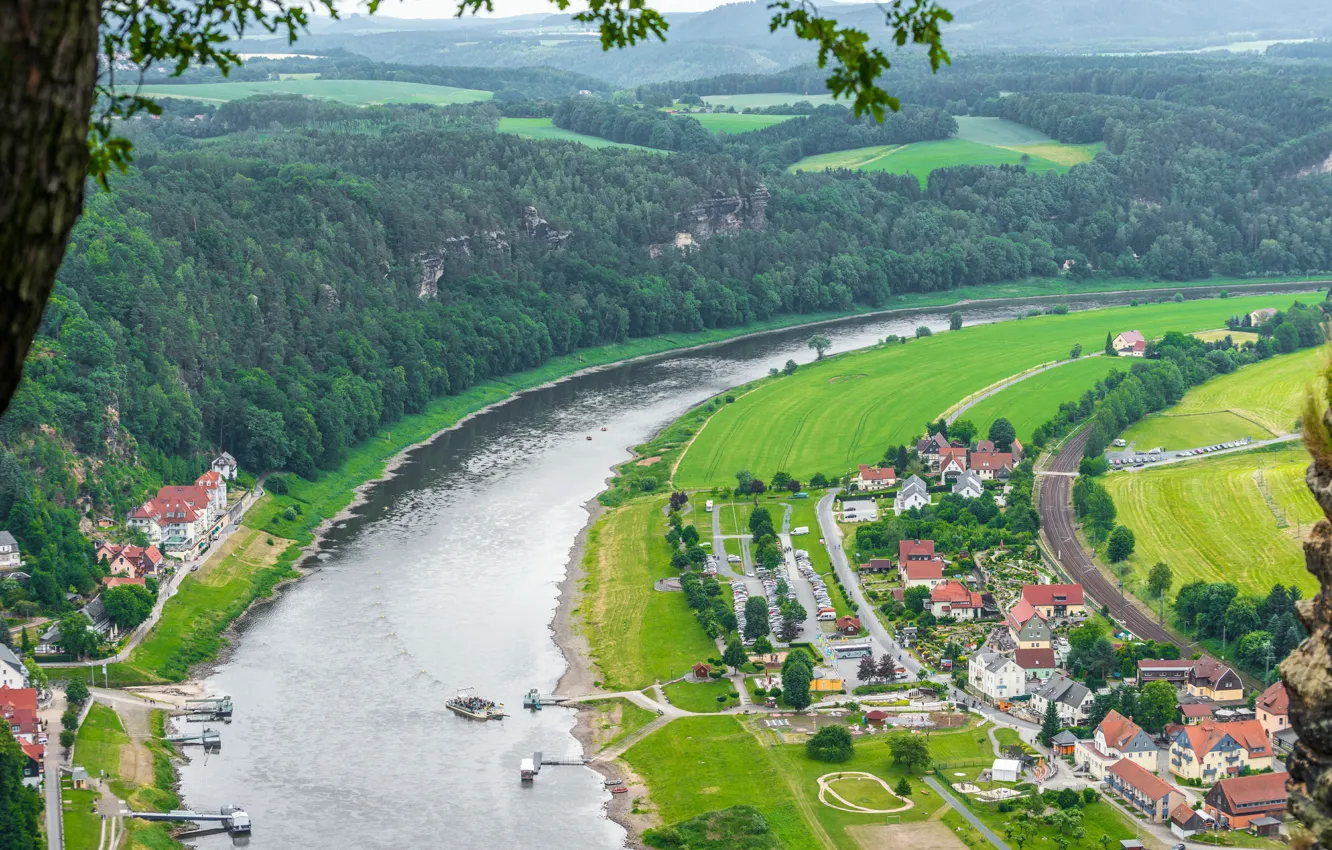 Фото обои Город, Река, Германия, Панорама, Germany, Panorama, Elba river, Река Эльба