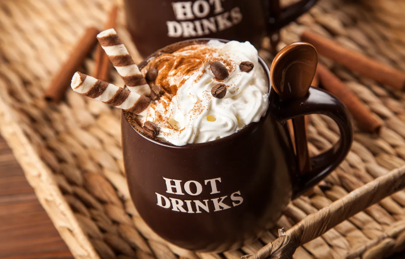 Фото обои кофе, шоколад, сливки, чашка, hot, корица, cup, drink