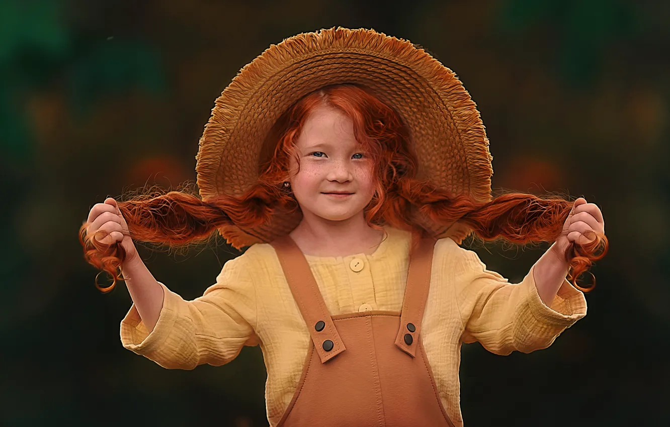 Фото обои шляпа, девочка, рыжая, косы, фотоарт, Ксения Лысенкова