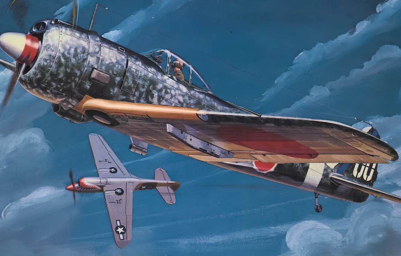 Фото обои art, airplane, painting, aviation, ww2, Nakajima ki-43