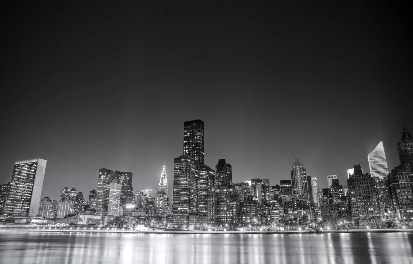 Фото обои USA, United States, river, water, night, New York, Manhattan, NYC