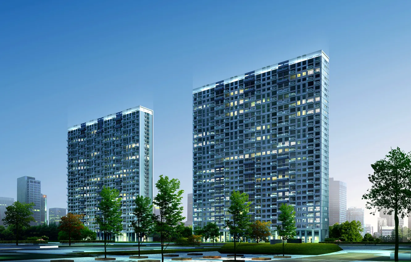 Фото обои city, pattern, painting