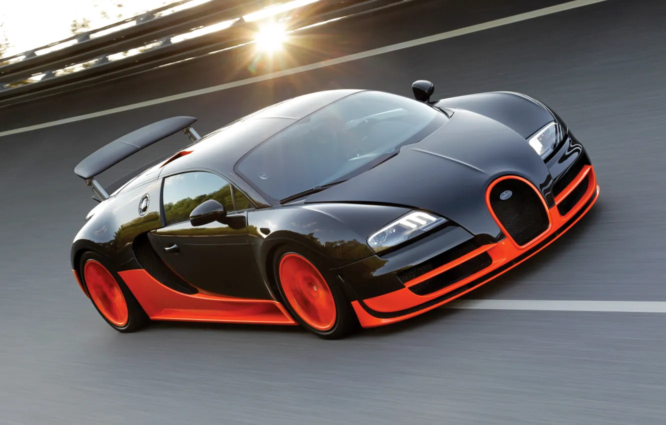 Фото обои солнце, трасса, Bugatti Veyron, бугатти, Super Sport, Супер Спорт, 16.4