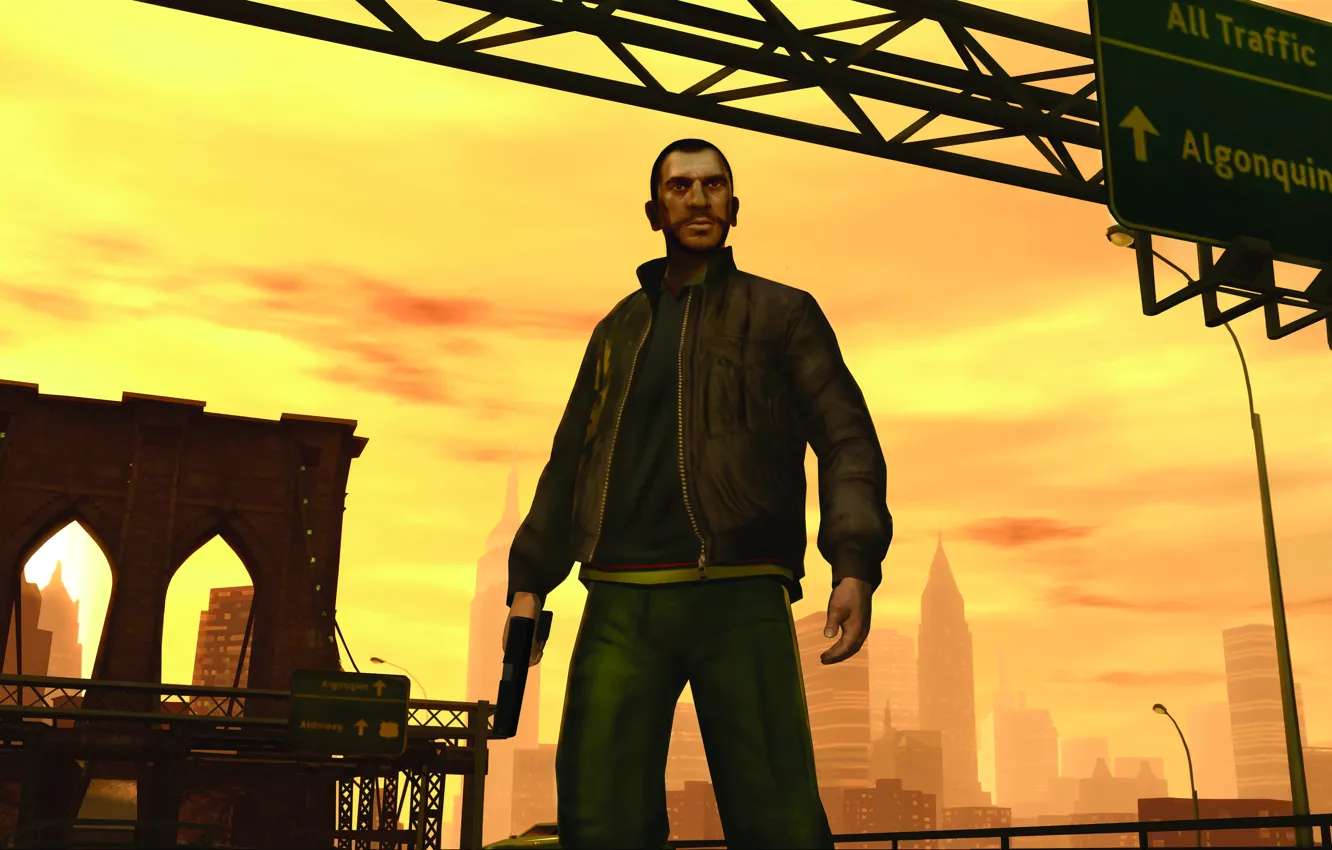 Фото обои Нью Йорк, Grand Theft Auto IV, Нико Беллик, Либерти-Сити