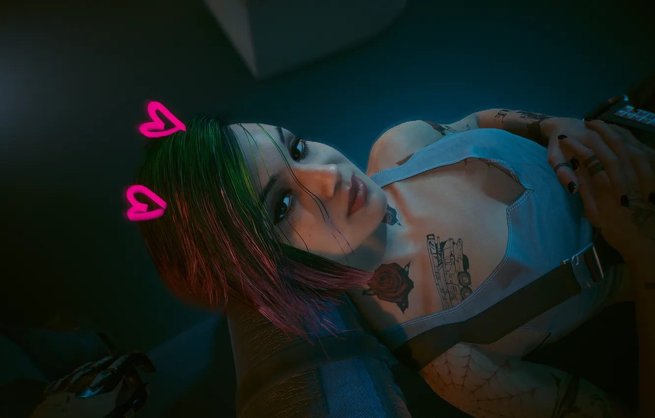 Фото обои Game, Cyberpunk 2077, Screenshot, Judy Alvarez, Джуди Альварес