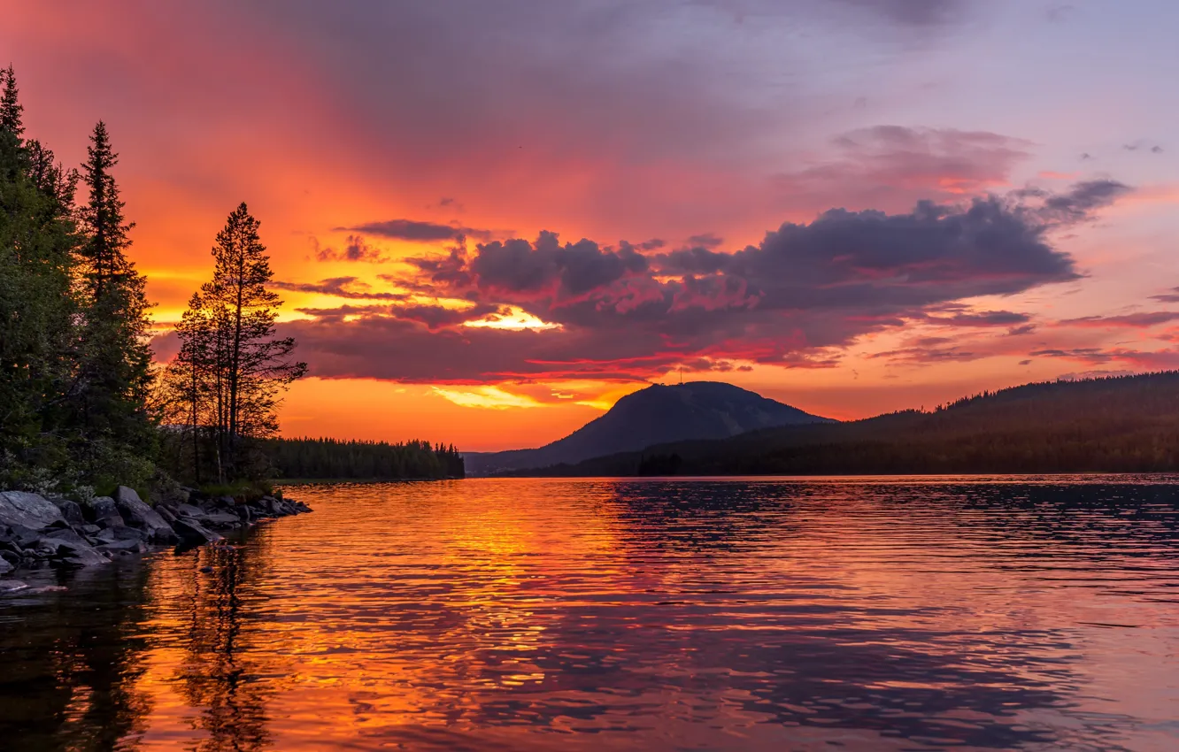 Фото обои sunset, mountain, lake