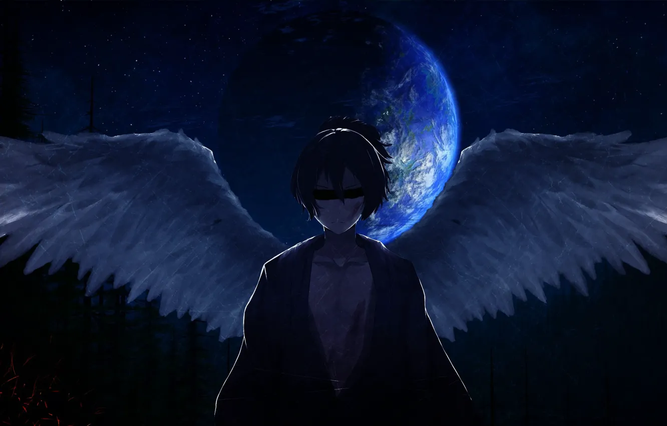 Фото обои крылья, ангел, Луна, Бездомный Бог, Noragami, Ято