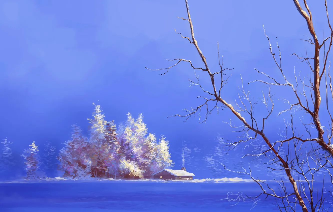 Фото обои Природа, Зима, Рисунок, Сергей Свистунов, Sergey Svistunov