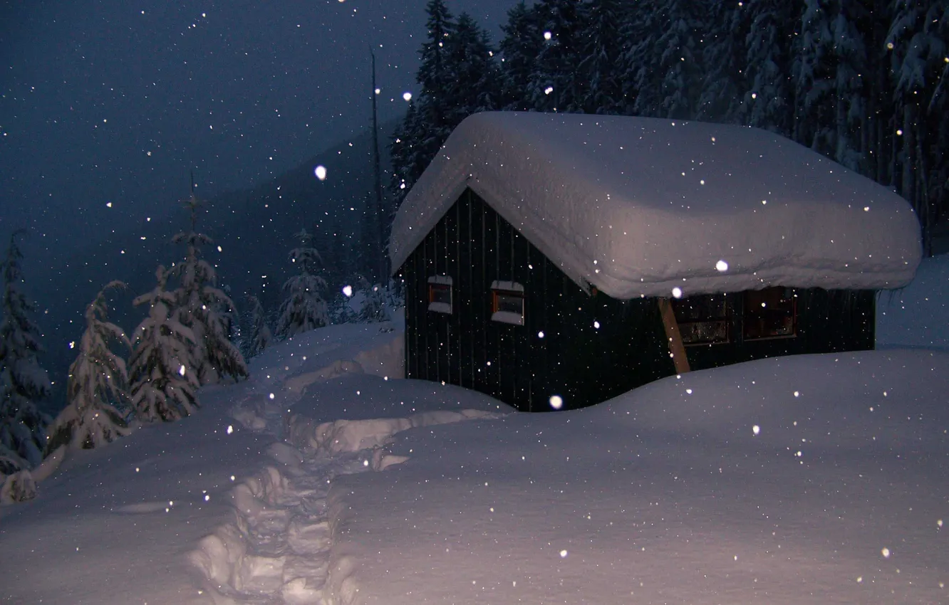 Фото обои Зима, Вечер, Снег, Winter, Snow, Evening, Сугробы, Snow House