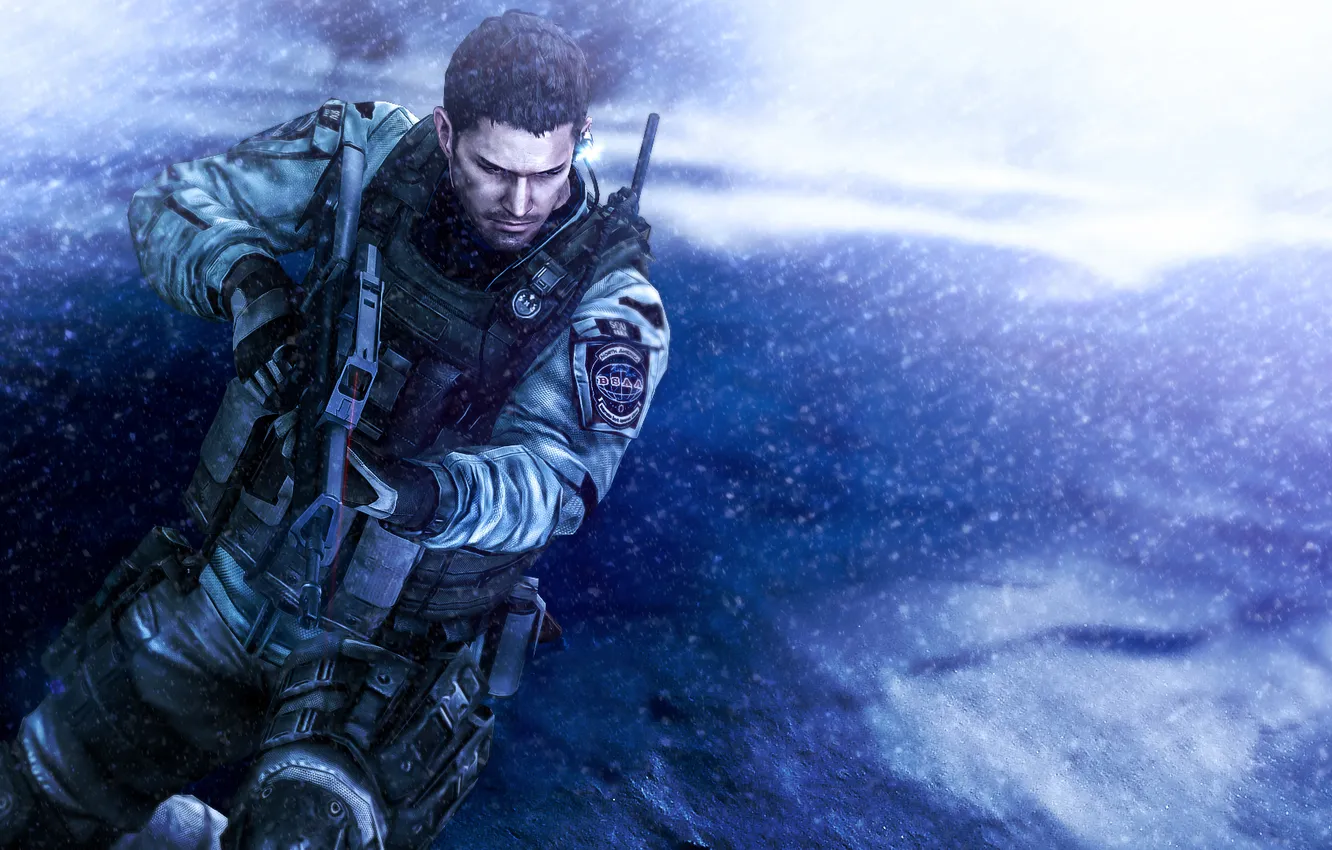 Фото обои снег, оружие, fanart, Resident Evil 6, Chris Redfield, Biohazard 6