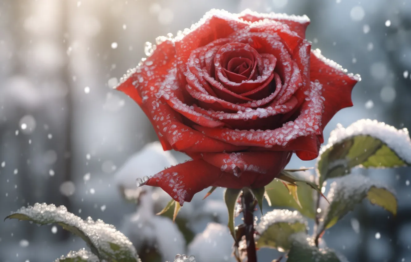 Фото обои зима, цветок, снег, роза, мороз, rose, flower, beautiful