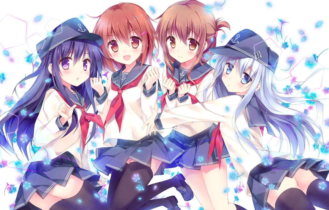 Фото обои Kantai Collection, Ikazuchi Destroyer, Kimishima Ao, Akatsuki Destroyer, Inazuma Destroyer, Hibiki Destroyer