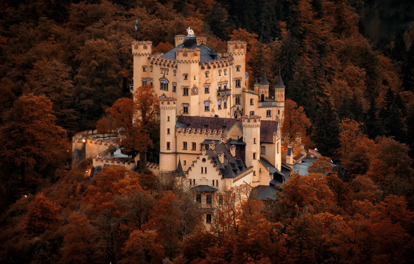 Фото обои осень, пейзаж, природа, замок, Германия, Бавария, архитектура, леса