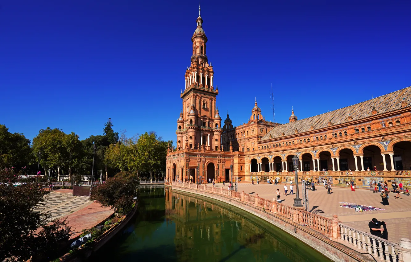 Фото обои Испания, набережная, Spain, Севилья, достопримечательности, Sevilla, площадь Испании