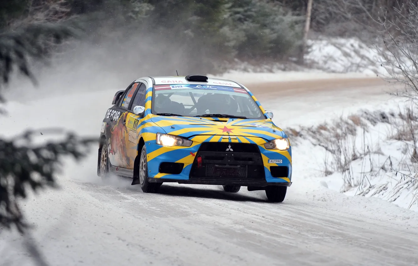 Фото обои гонка, Зима, Снег, Mitsubishi, Lancer, Rally, Ралли, Лансер