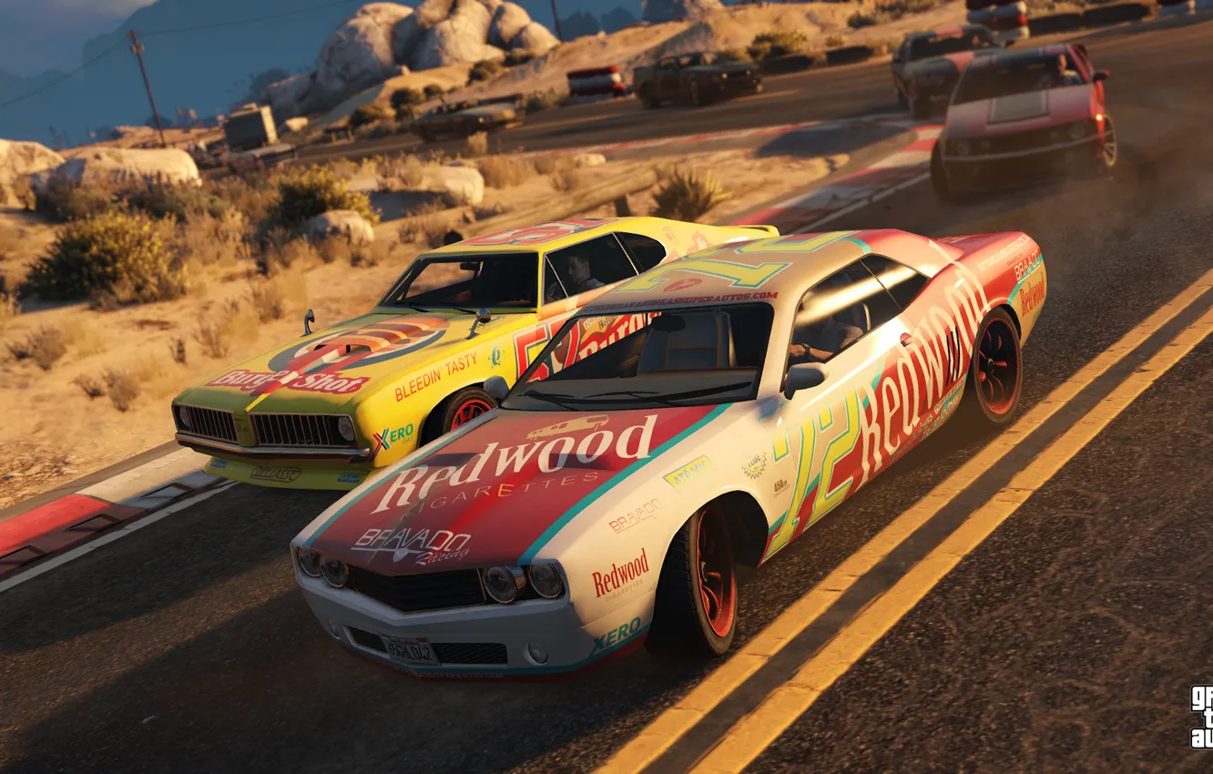 Фото обои дорога, машины, гонка, Grand Theft Auto 5