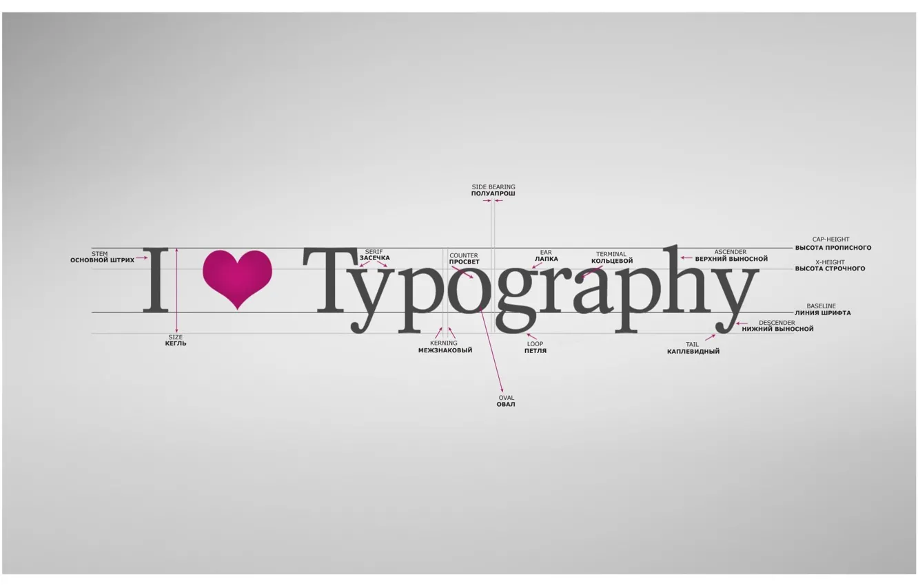 Фото обои типографика, метки, I love typography