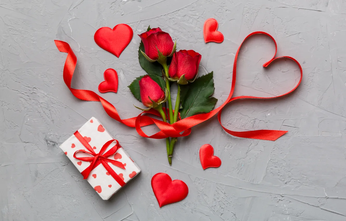 Фото обои любовь, цветы, подарок, романтика, сердце, розы, букет, love