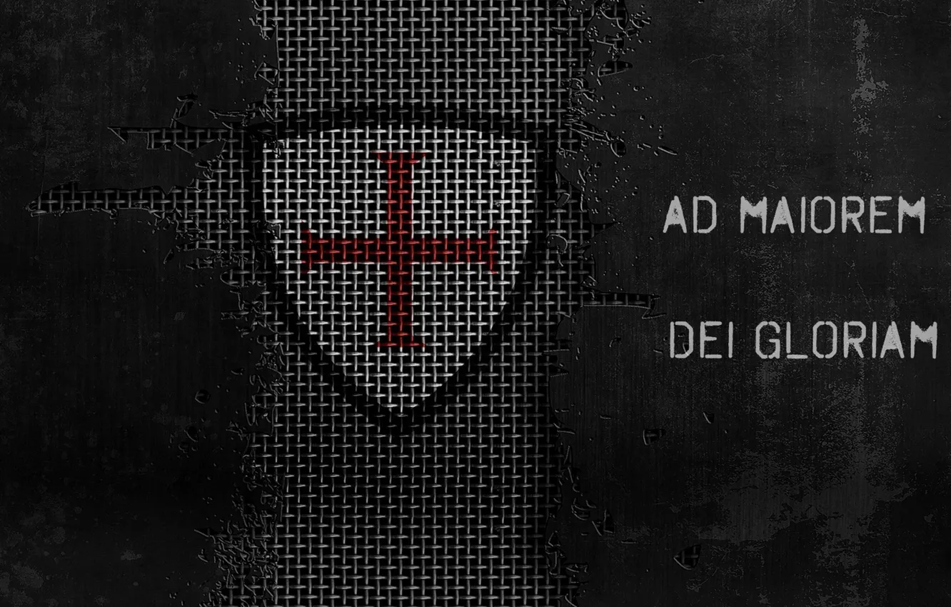 Фото обои grid, cross, jesus christ, templar, motto, metallic background