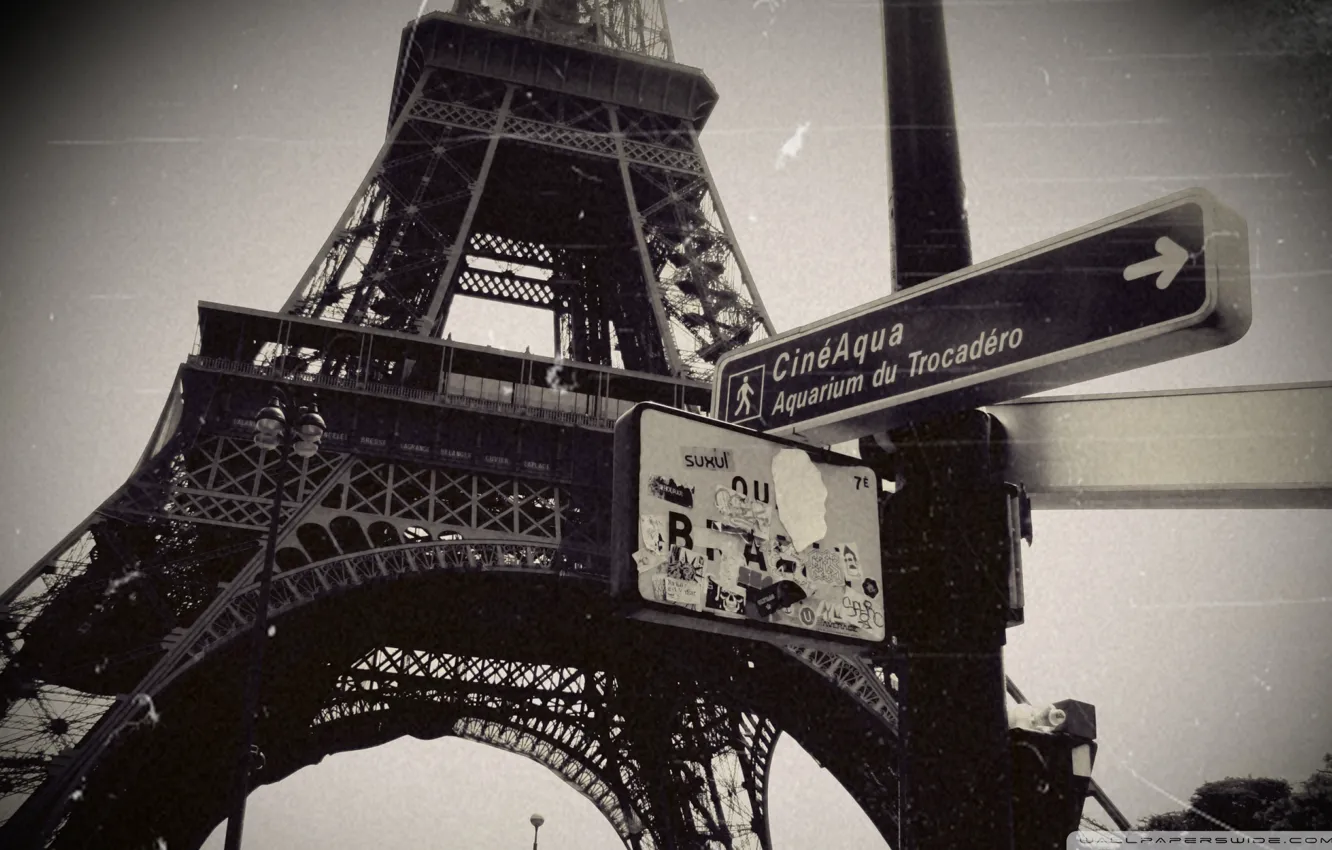 Фото обои Париж, указатель, Эйфелева башня