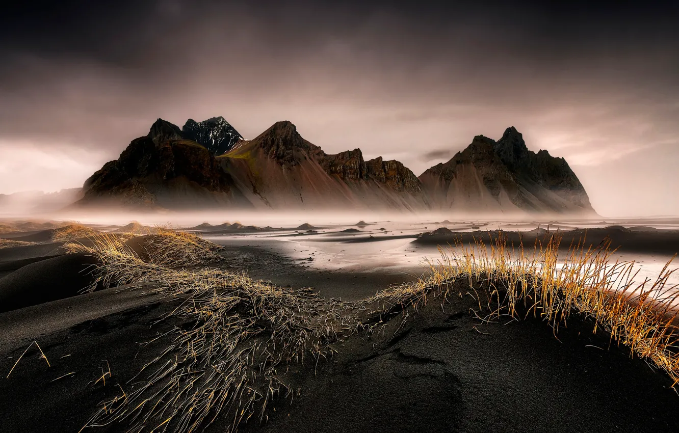 Фото обои Исландия, Stokksnes, чёрный песок