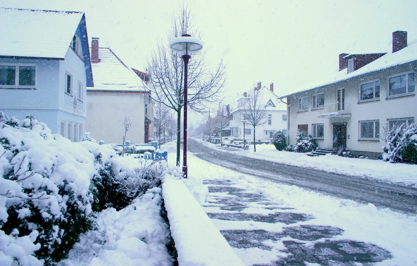 Фото обои зима, снег, город, улица, winter, snowy street