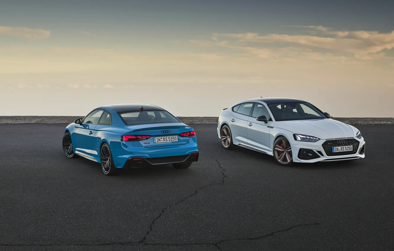 Фото обои закат, Audi, вечер, пара, RS5, Coupe, Sportback, RS 5