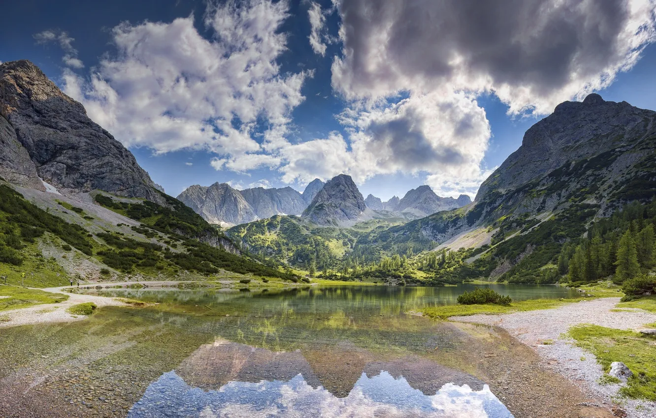 Фото обои вода, горы, природа, озеро, отражение