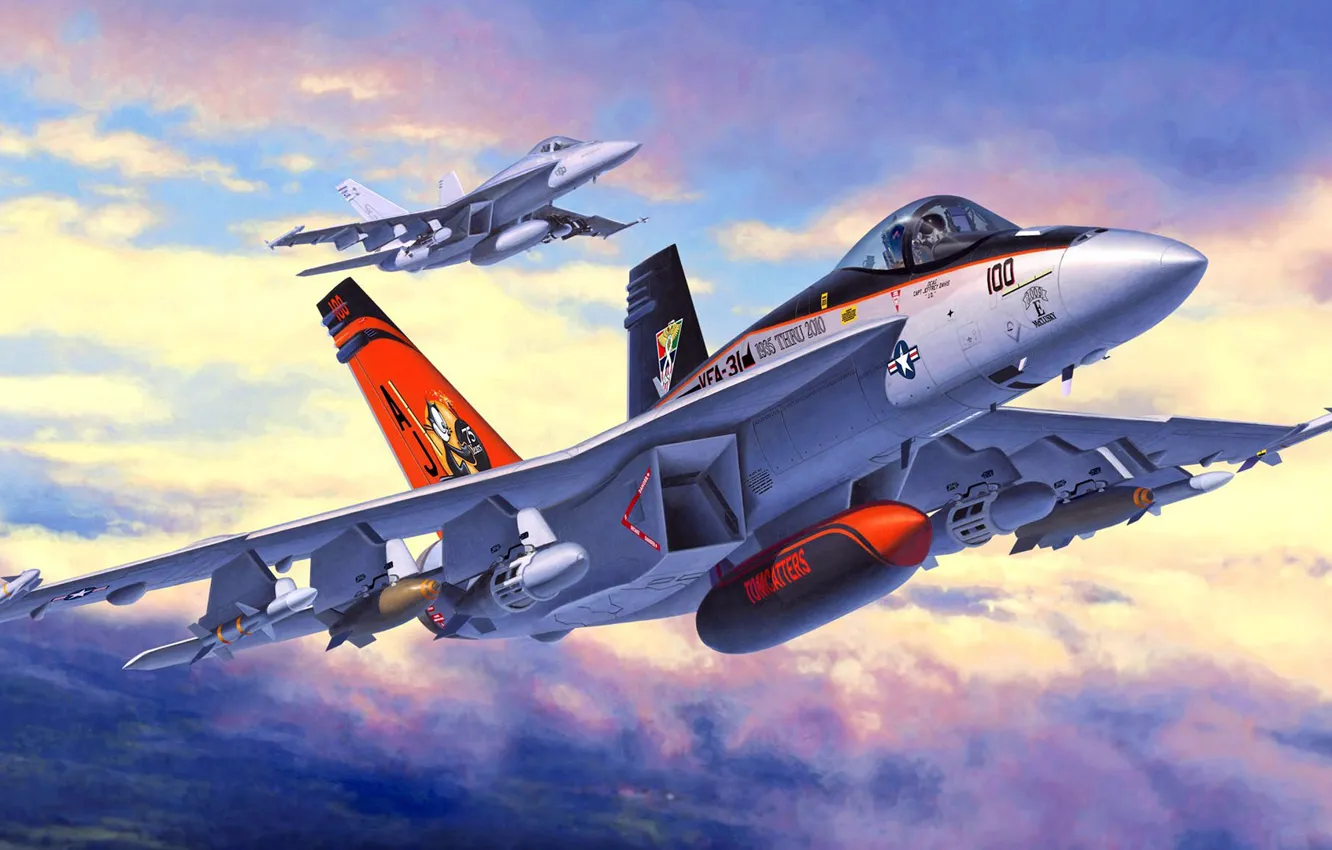 Фото обои Boeing, Super Hornet, McDonnell Douglas, F/A-18E, американский палубный истребитель-бомбардировщик
