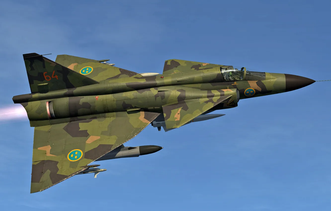 Фото обои Истребитель, Форсаж, SAAB, ВВС Швеции, Saab 37 Viggen