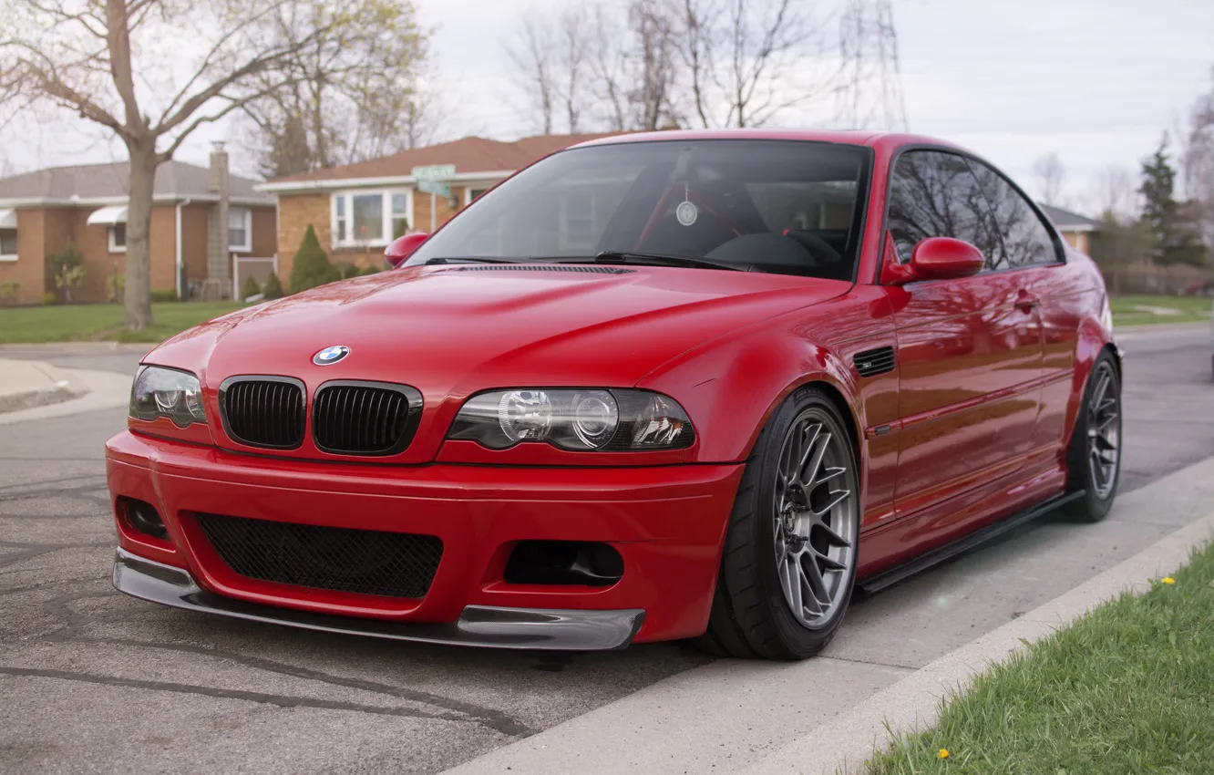 Фото обои BMW, Red, E46, Lawn, M3