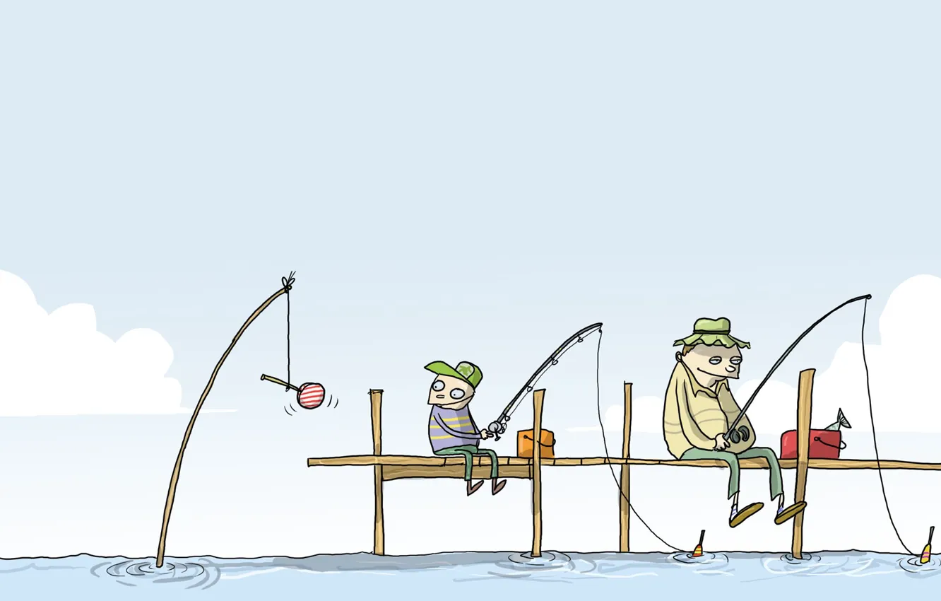 Фото обои юмор, Wulffmorgenthaler, карикатура, приманка, рыбаки
