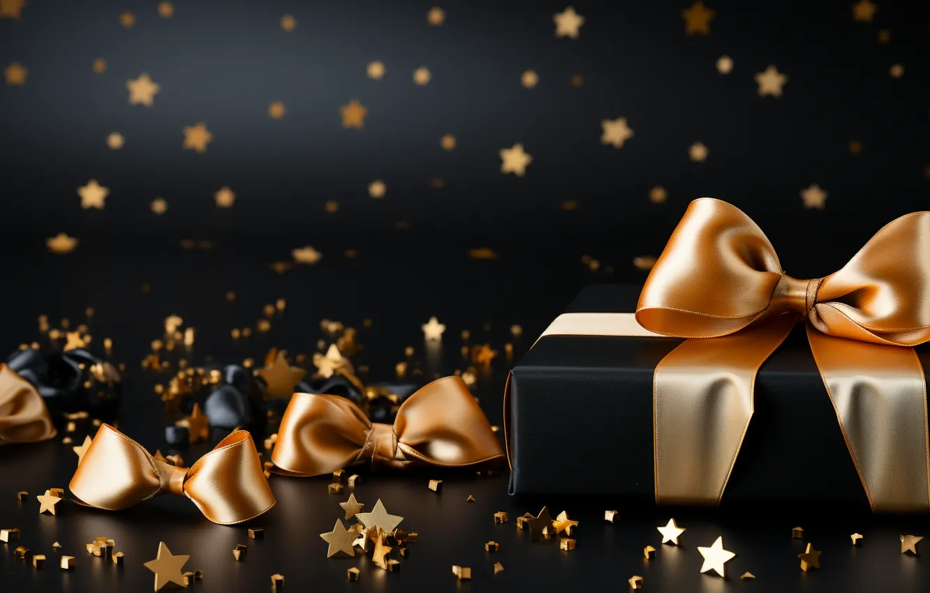 Фото обои украшения, шары, Новый Год, Рождество, подарки, golden, new year, happy