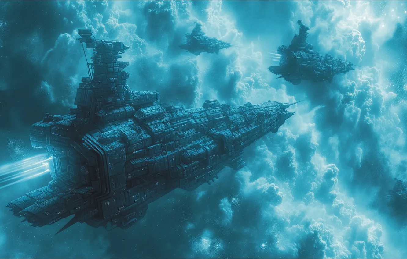 Фото обои космос, корабли, звёзды, wallpaper 1920x1080, фантастика арт