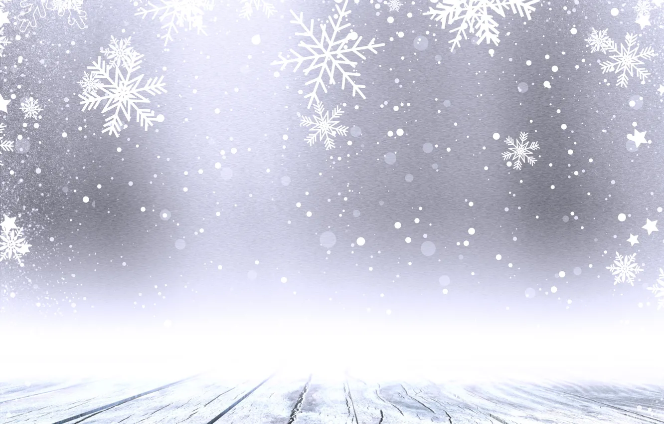 Фото обои зима, снег, снежинки, фон, доски, Christmas, wood, winter