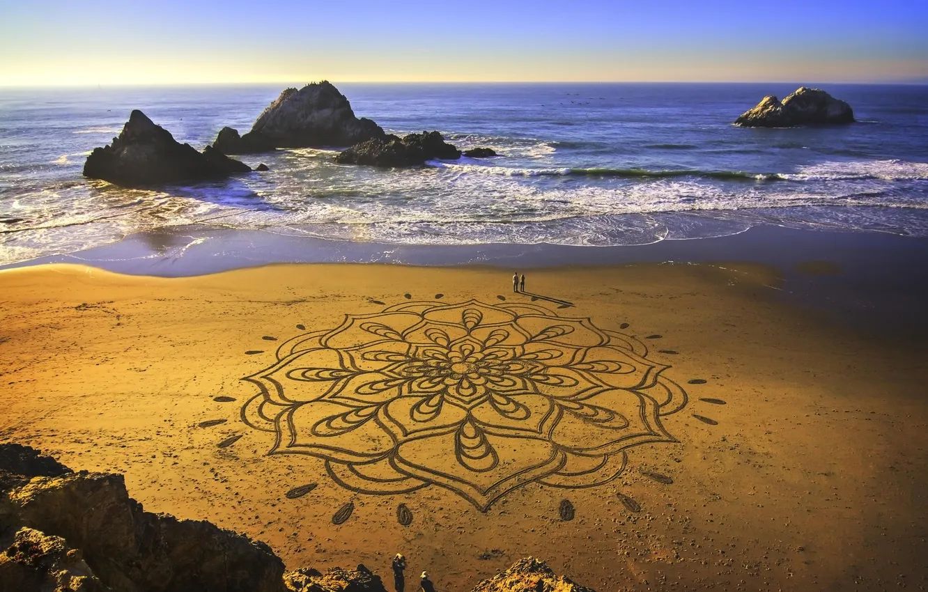 Фото обои San Francisco, искусство на пляже, Cliff House, Art on the Beach