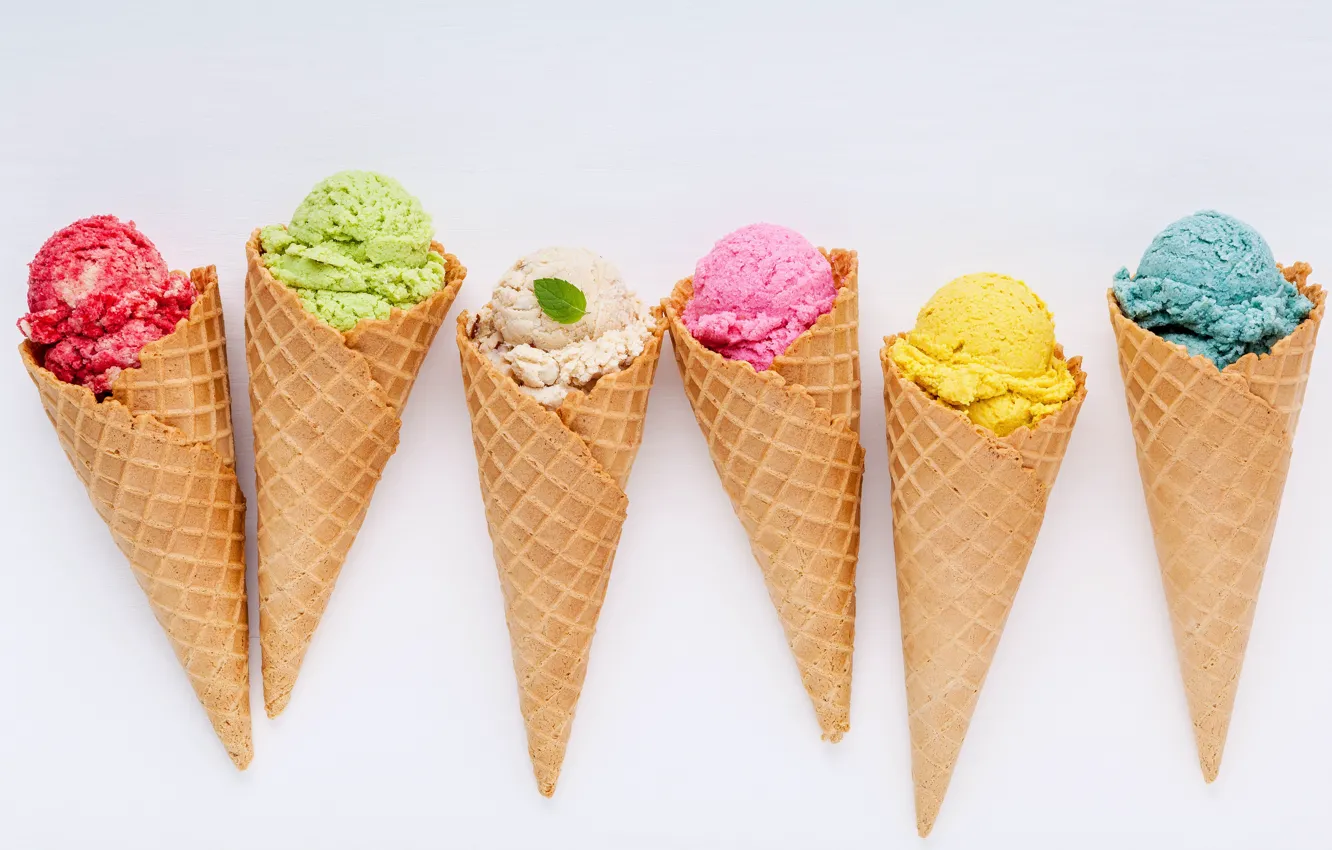 Фото обои colorful, мороженое, рожок, fruit, berries, ice cream, cone