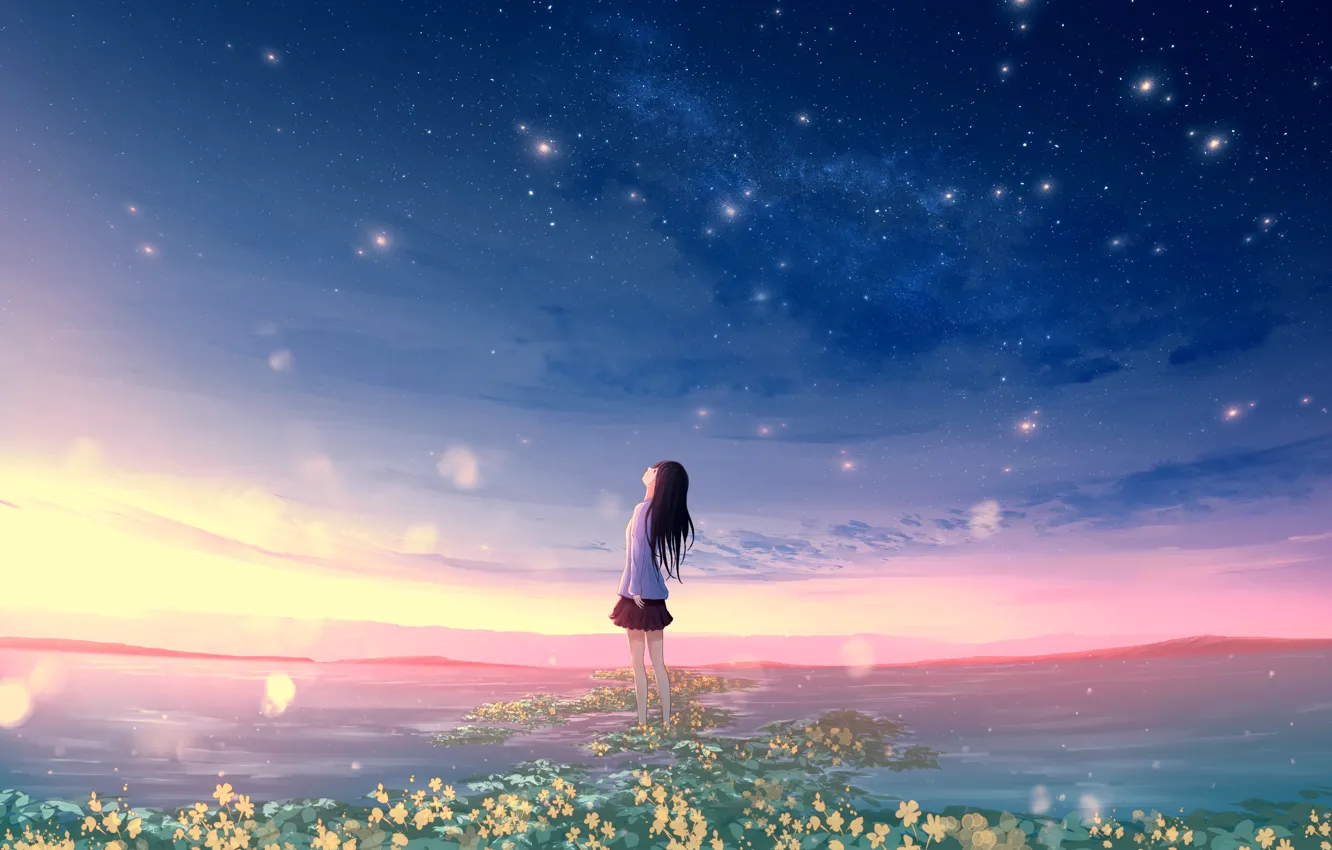 Фото обои море, небо, девушка, цветы, дорожка