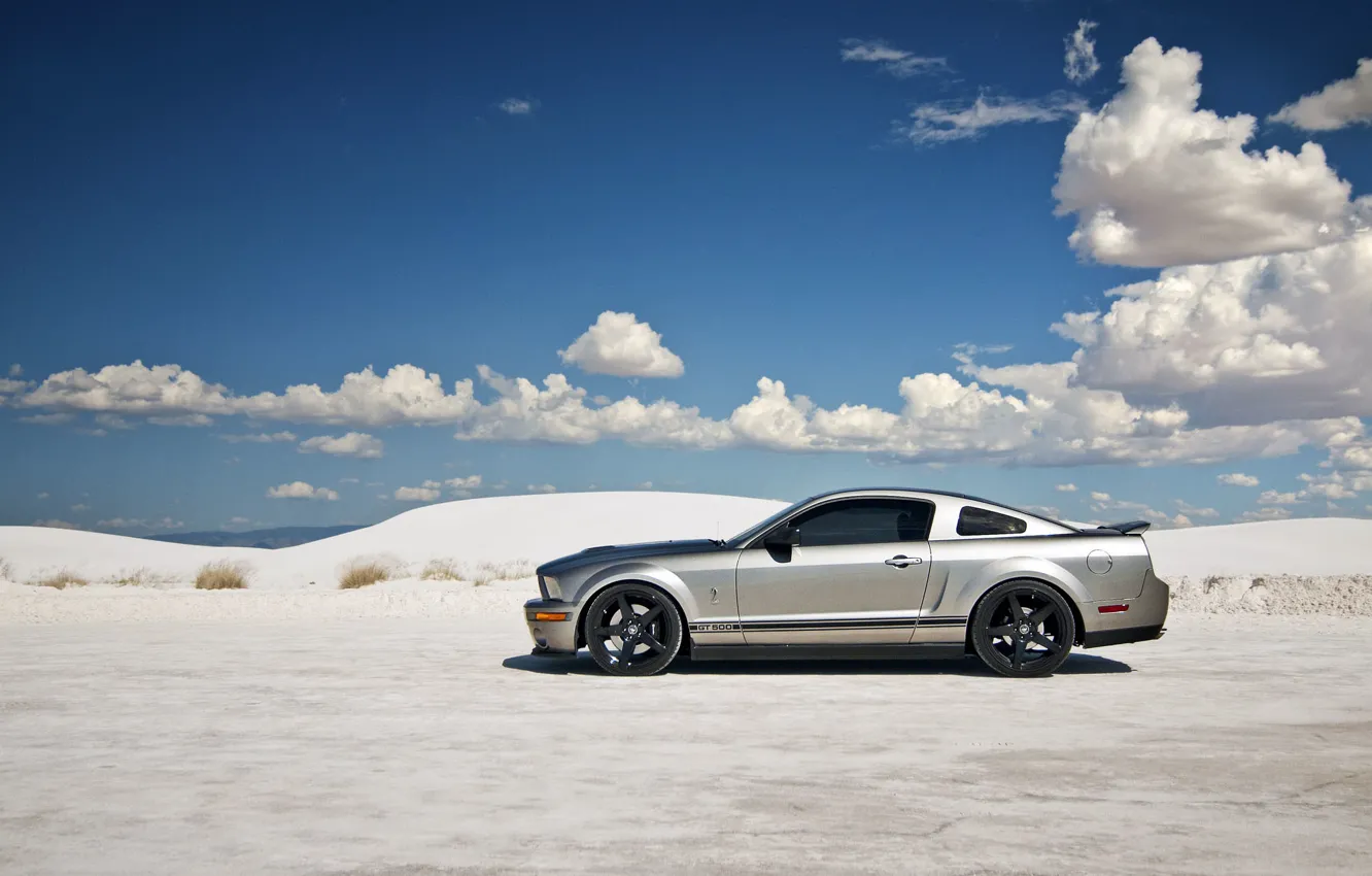 Фото обои небо, облака, горы, Mustang, Ford, Shelby, GT500, тень