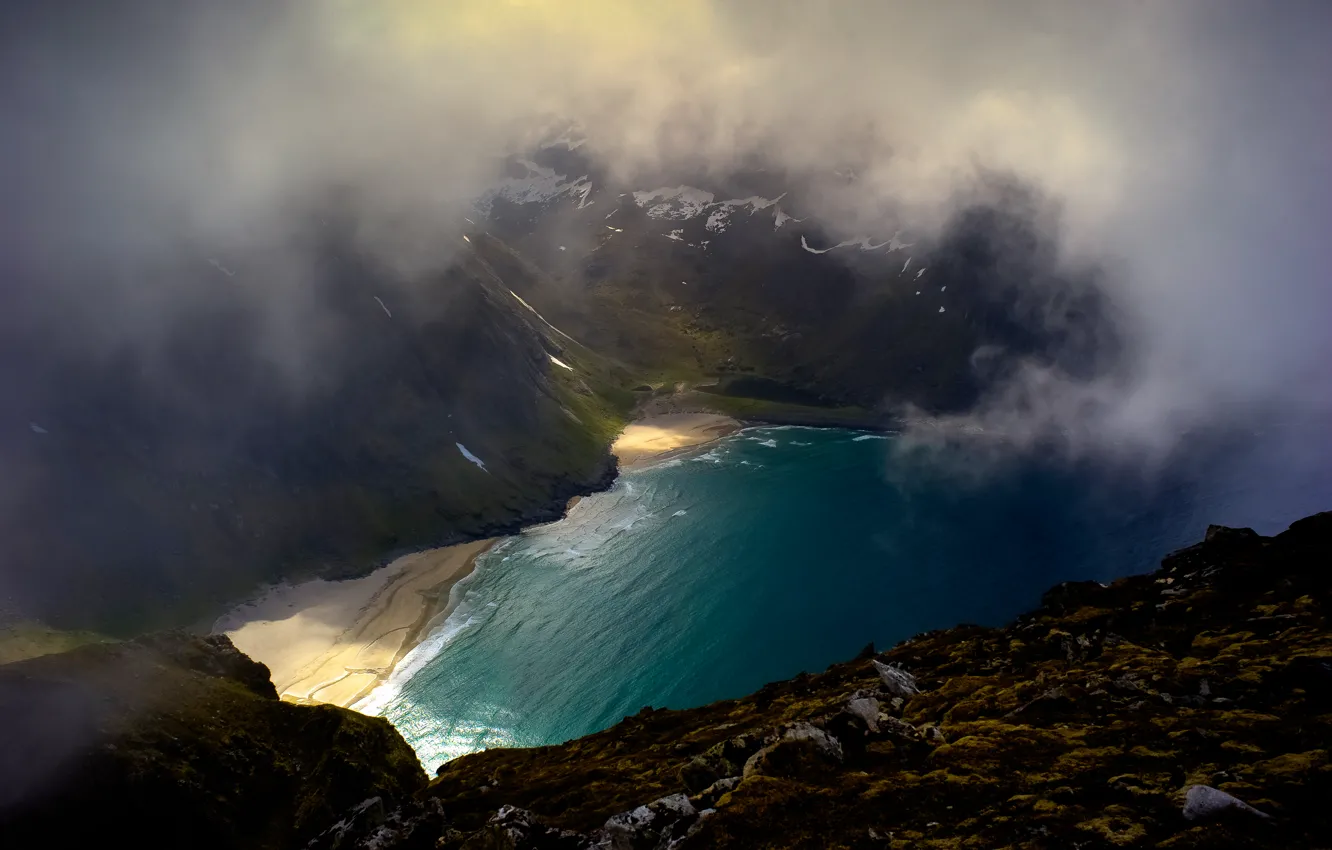 Фото обои пляж, горы, тучи, природа, бухта, Исландия