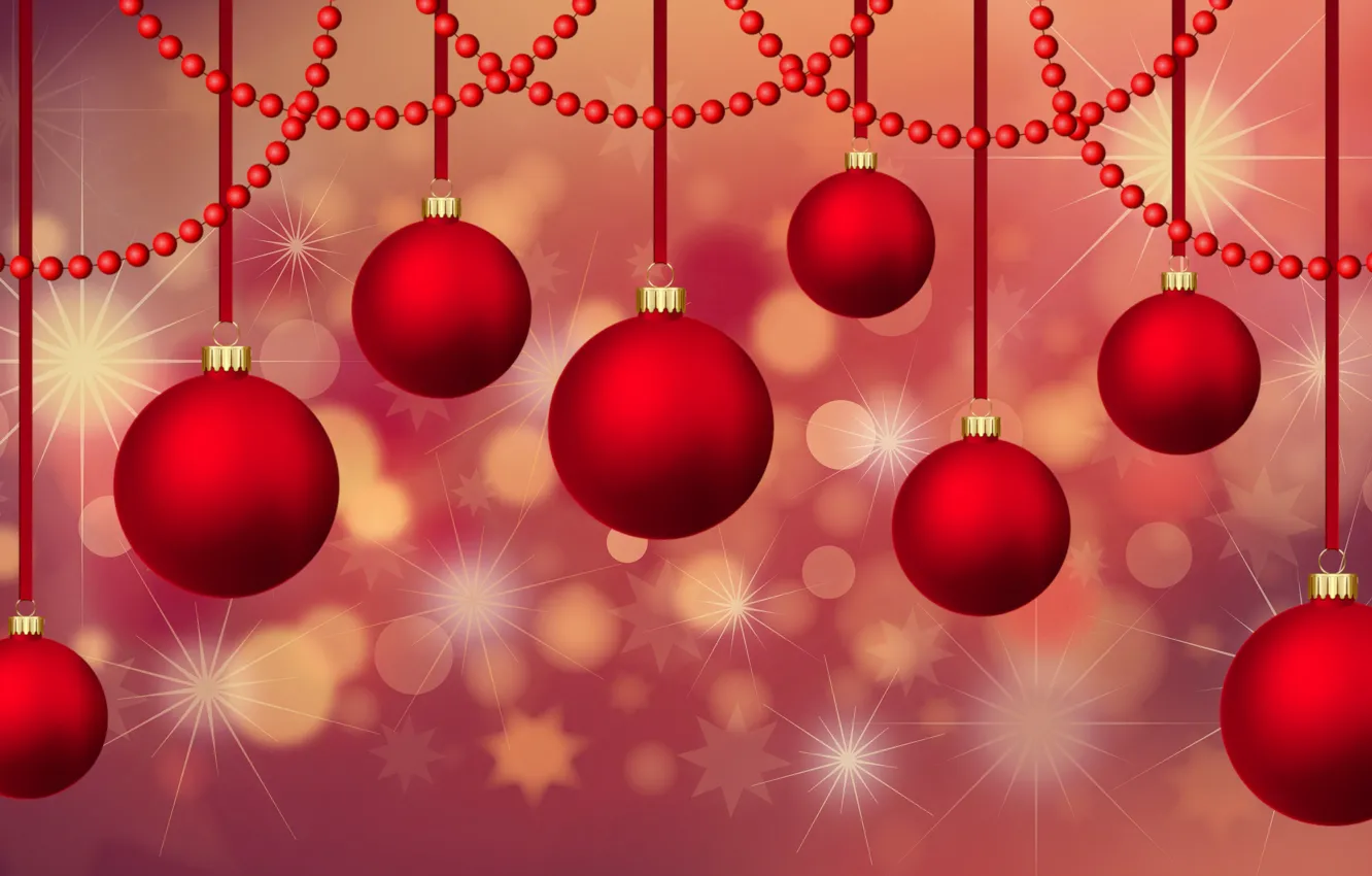 Фото обои зима, шарики, красный, сияние, фон, праздник, шары, вектор