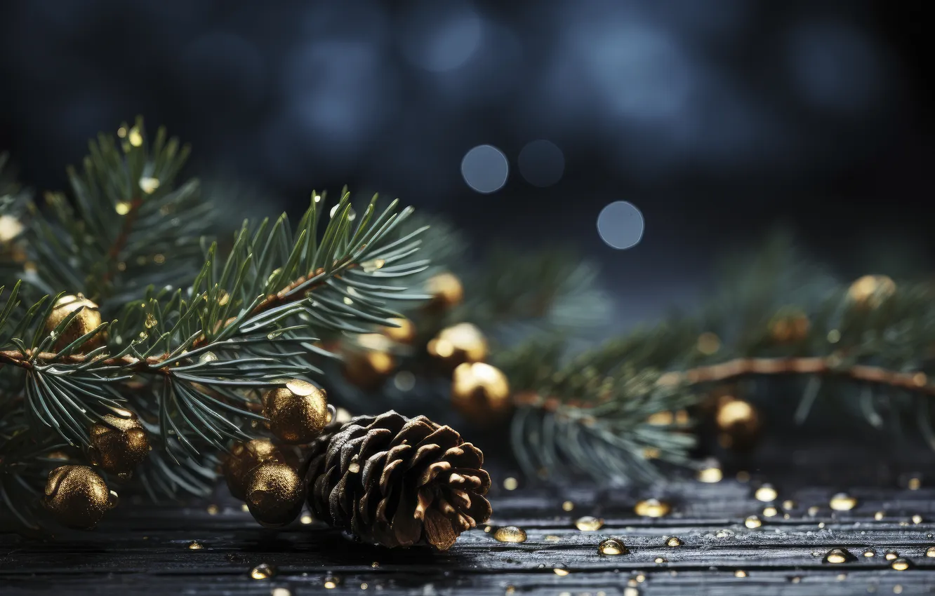 Фото обои зима, снег, украшения, Рождество, Новый год, Christmas, шишки, winter