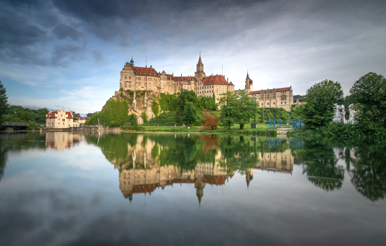 Фото обои река, замок, Германия, Баден-Вюртемберг, Schloss Sigmaringen