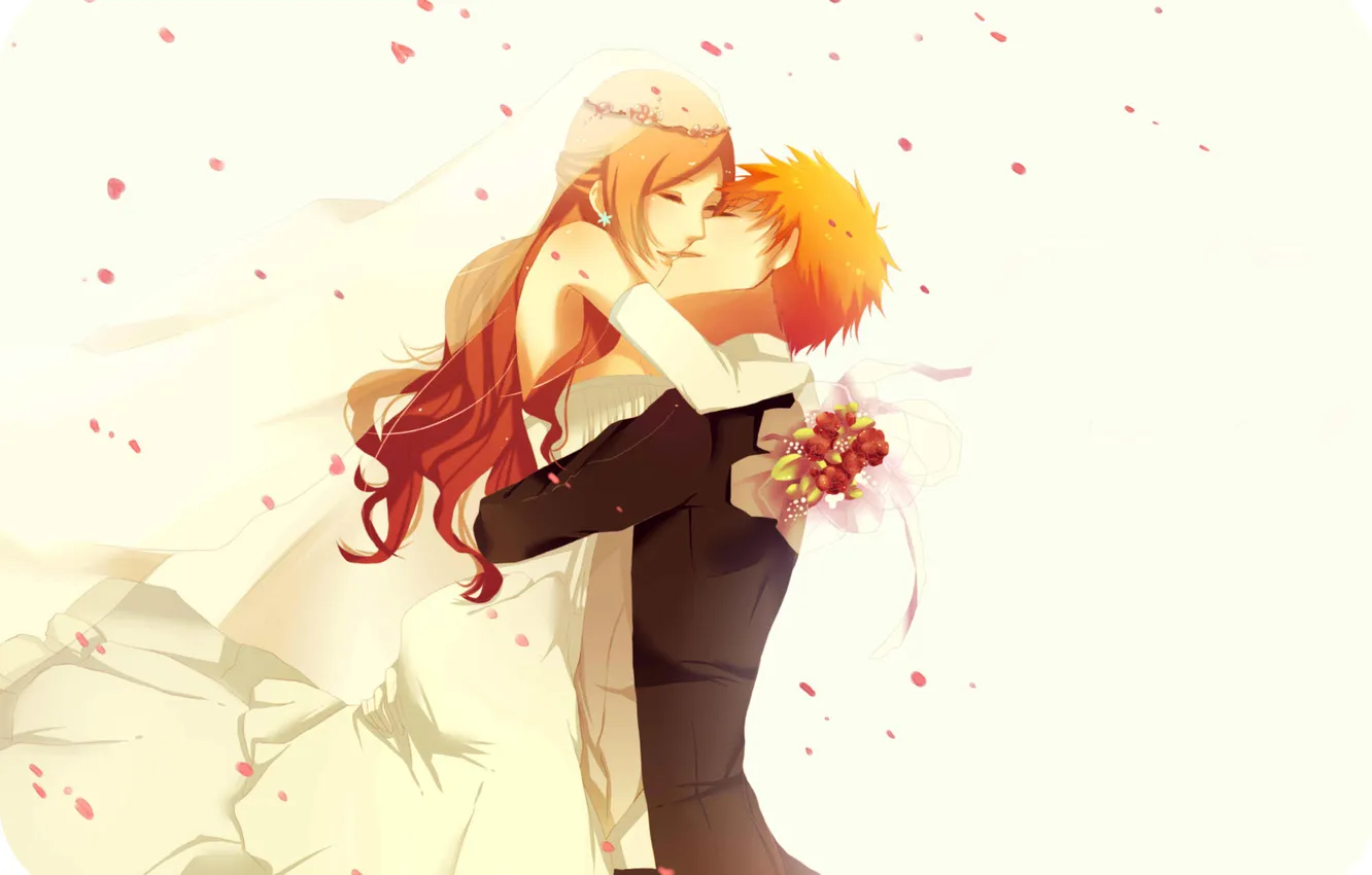 Фото обои bleach, kurosaki ichigo, art, inoue orihime