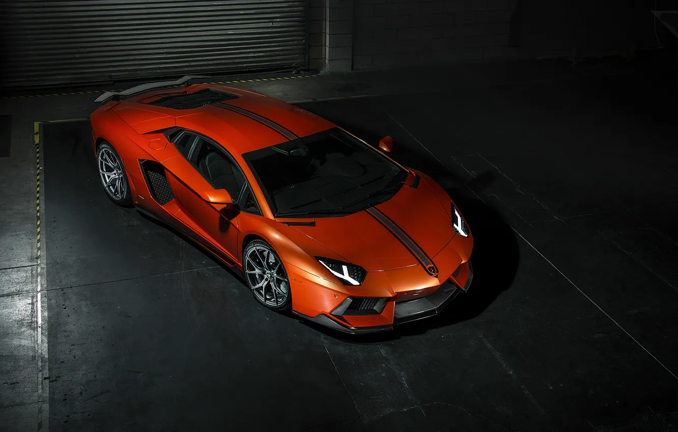 Фото обои Lamborghini, ламборджини, Vorsteiner, front, orange, LP700-4, Aventador, right